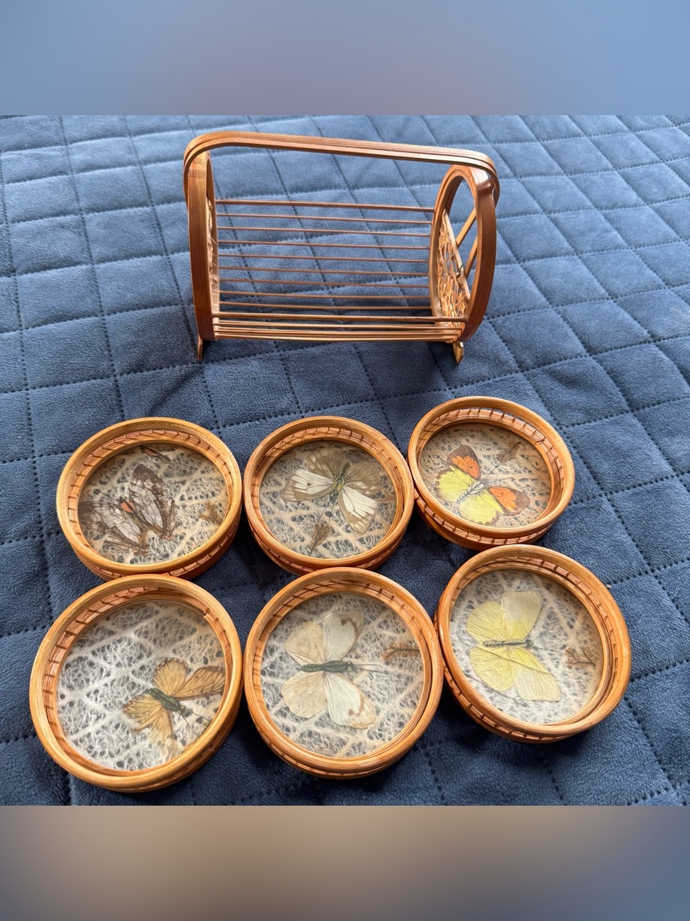 Handmade Woven Bamboo Butterfly Coaster Set in Natural Brown